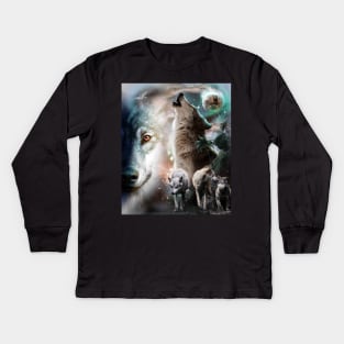 Space Wolves Wolf Howling At Moon Kids Long Sleeve T-Shirt